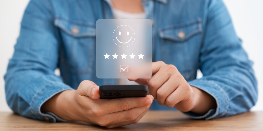 customer satisfaction survey concept business people use smartph Online Reviews